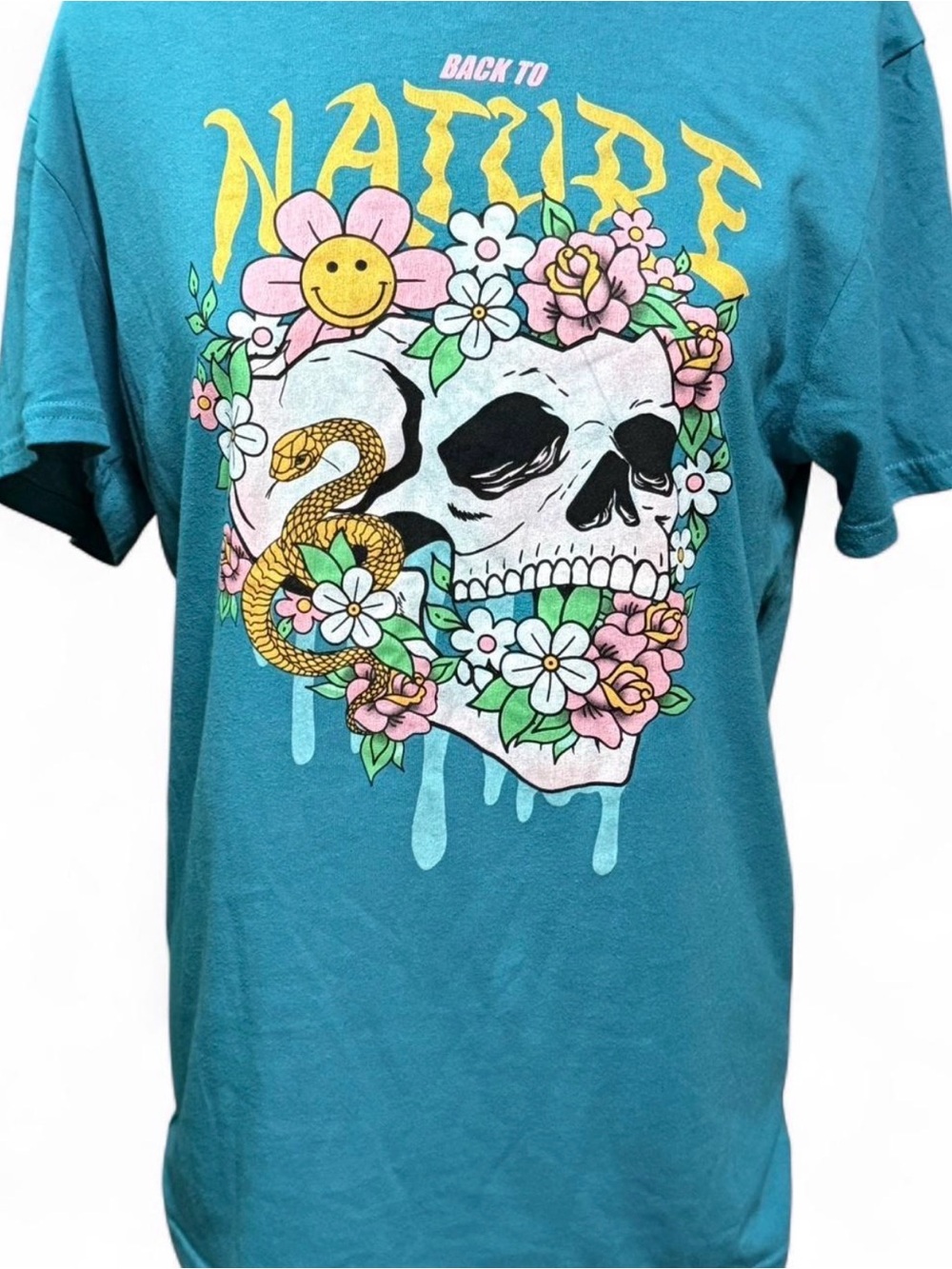 Back To Nature Teal Graphic Skull Tee